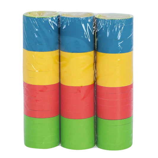 Drei Rollen bunte Papierluftschlangen, je 4 Meter, in lebendigen Farben für Partys.