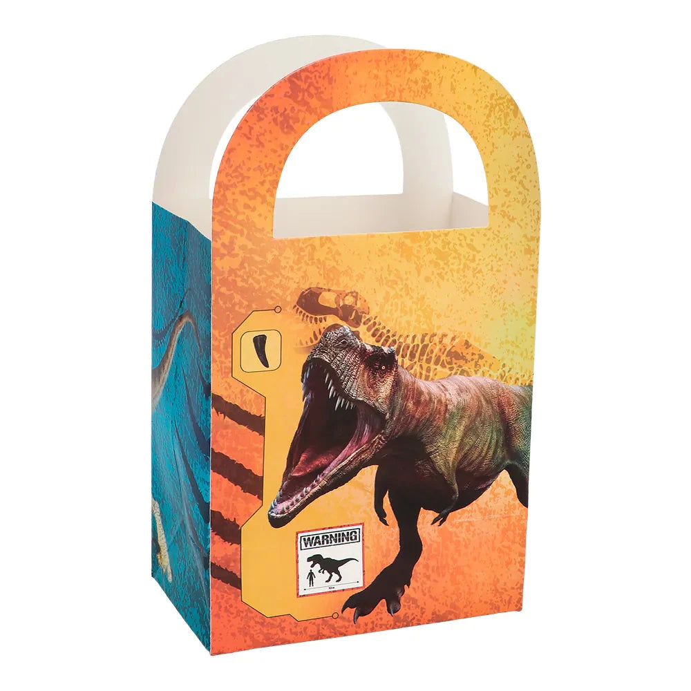 Kraftpapier-Dinosaurier-Tüten im 4er-Pack mit stabilen T-Rex-Drucken.