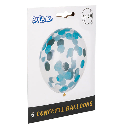 Blau-silberne Latex-Konfetti-Ballons, 30 cm, in einer 5er-Packung.