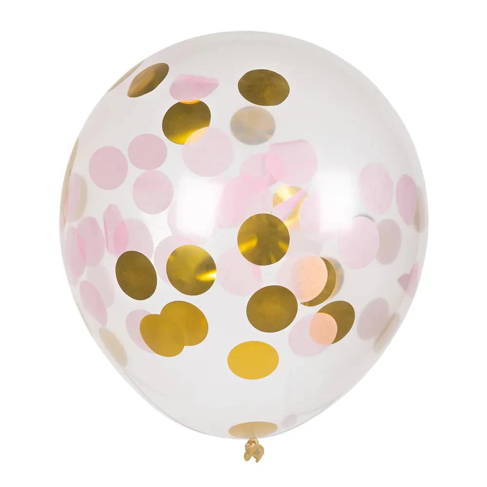 Fünf transparente Latexballons mit roségoldenem Konfetti, 30 cm Durchmesser, matt glänzend
