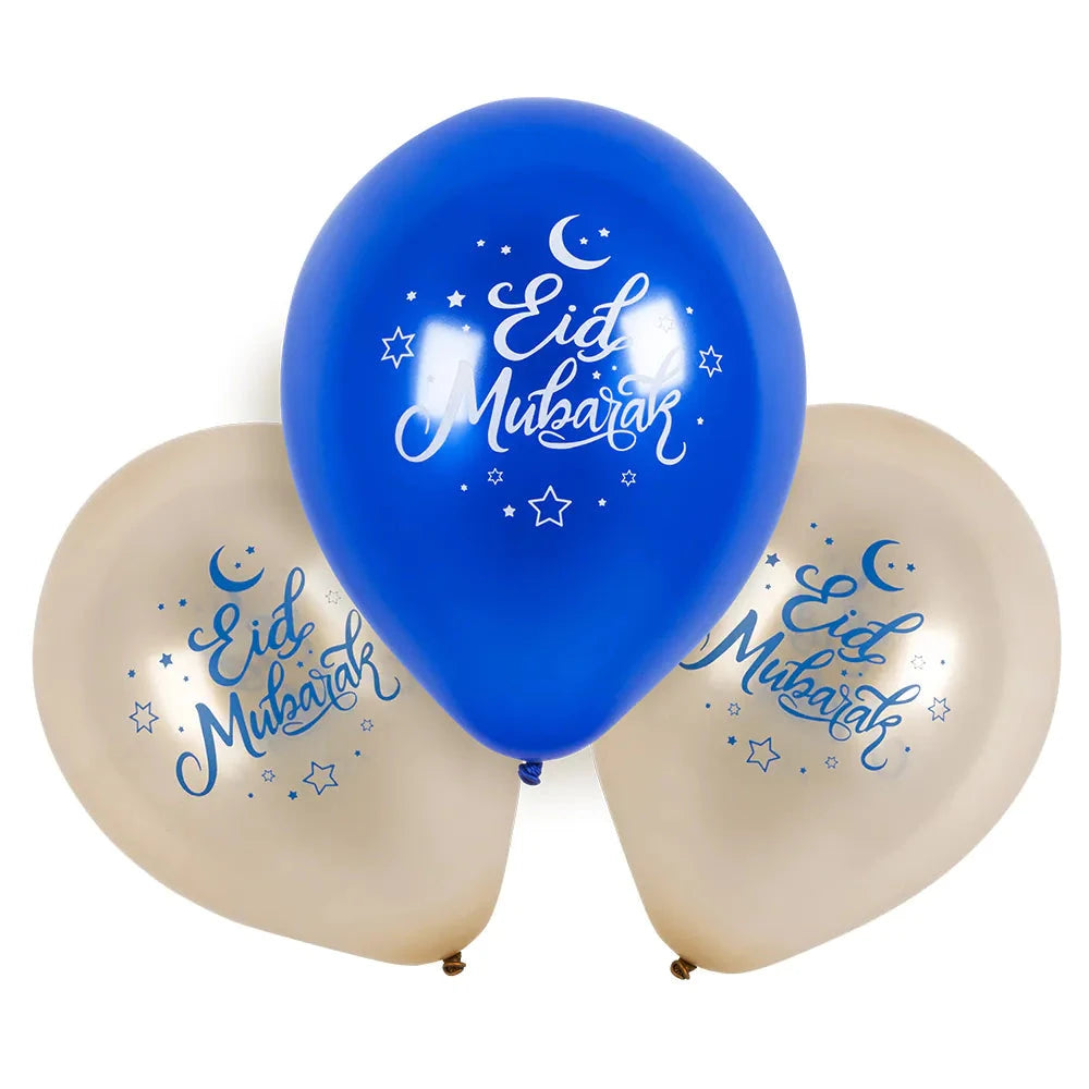 Sechs doppelseitige 25 cm Latexballons mit Eid Mubarak Schriftzug in Schwarz und Gold