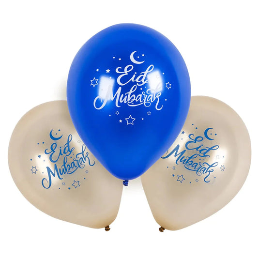 Sechs doppelseitige 25 cm Latexballons mit Eid Mubarak Schriftzug in Schwarz und Gold