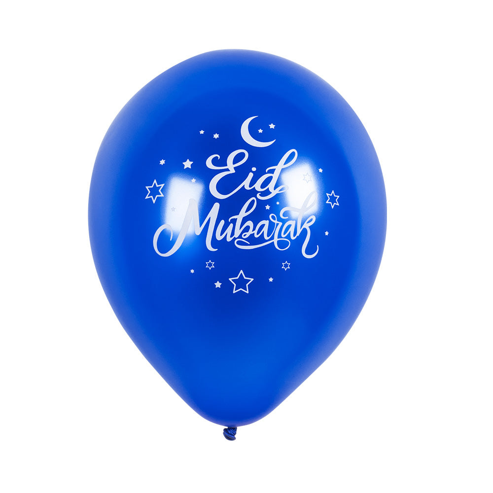 Sechs doppelseitige 25 cm Latexballons mit Eid Mubarak Schriftzug in Schwarz und Gold