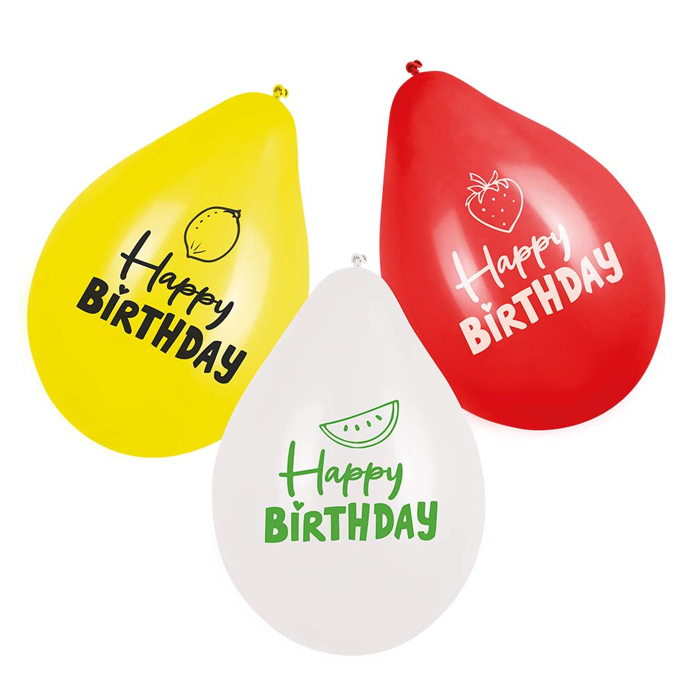 Happy Birthday Latex Luftballons – Boland 6er Set, 25 cm, Obst-Motiv - Fasnacht24.ch