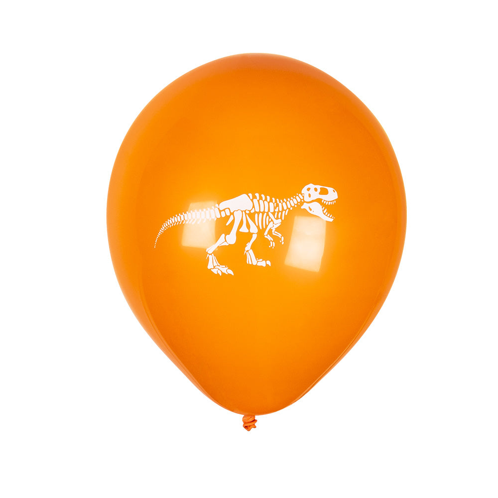 Sechs doppelseitige T-Rex-Luftballons in leuchtenden Farben für Dinosaurier-Partys.
