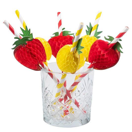 Boland Papierstrohhalme Mit Fruchtmotiv – Erdbeere & Ananas, 20 cm, 6 Stück - Fasnacht24.ch