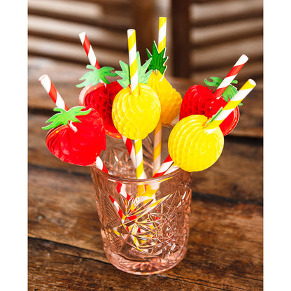 Boland Papierstrohhalme Mit Fruchtmotiv – Erdbeere & Ananas 20 cm 6 Stück – Detailansicht