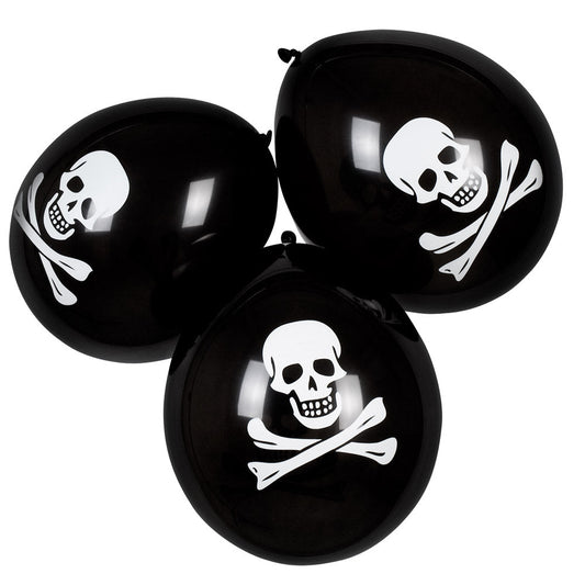 Piraten Totenkopf Luftballons 25cm Schwarz Latex – Boland 6 Stück - Fasnacht24.ch