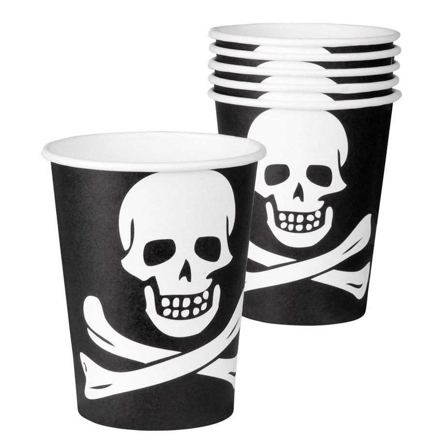 Boland Papierbecher – Piratenschädel Design, Schwarz, 6er Pack 250ml - Fasnacht24.ch