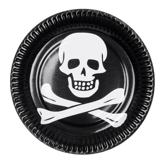 Piraten Party Einwegteller 23cm – Boland 6er Set Schwarz mit Totenkopf - Fasnacht24.ch