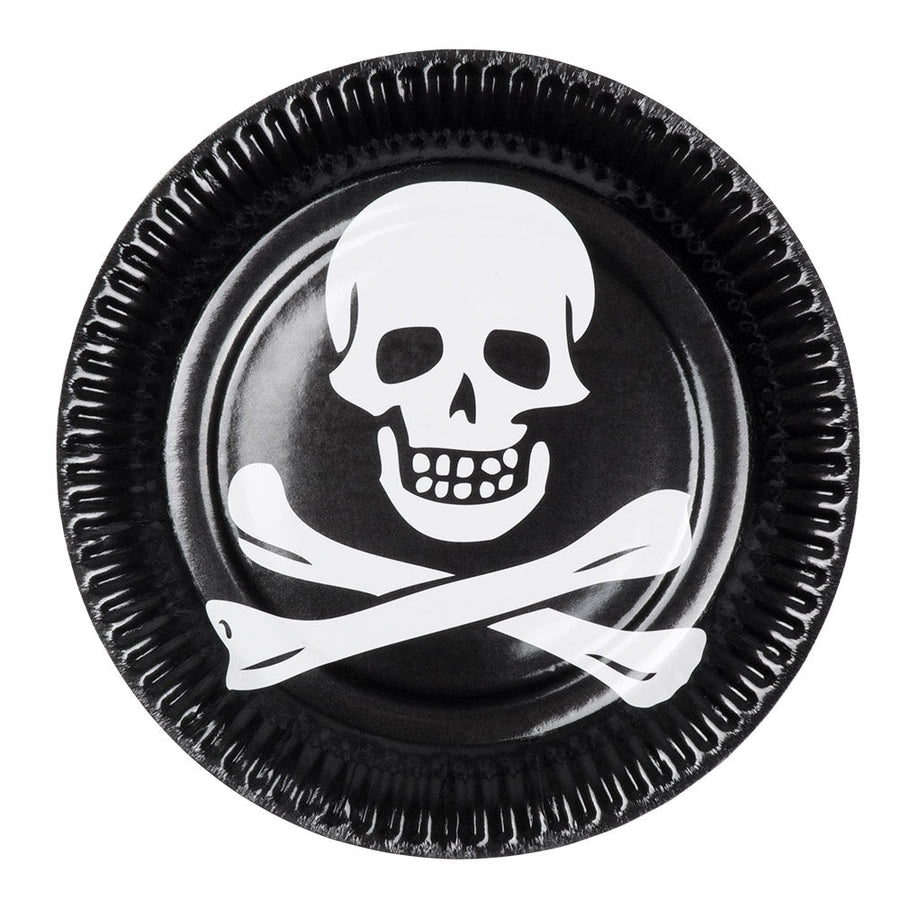 Piraten Party Einwegteller 23cm – Boland 6er Set Schwarz mit Totenkopf
