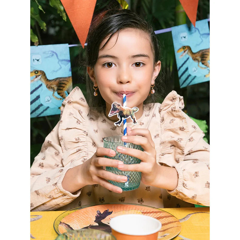 Papierbecher mit T-Rex-Motiv in Grün und Braun, 8 Stück für Kinderpartys.