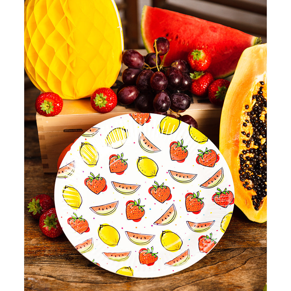 Fruchtige Einweg-Pappteller Boland – 8 Stück, 23 cm, Kompostierbar - Fasnacht24.ch