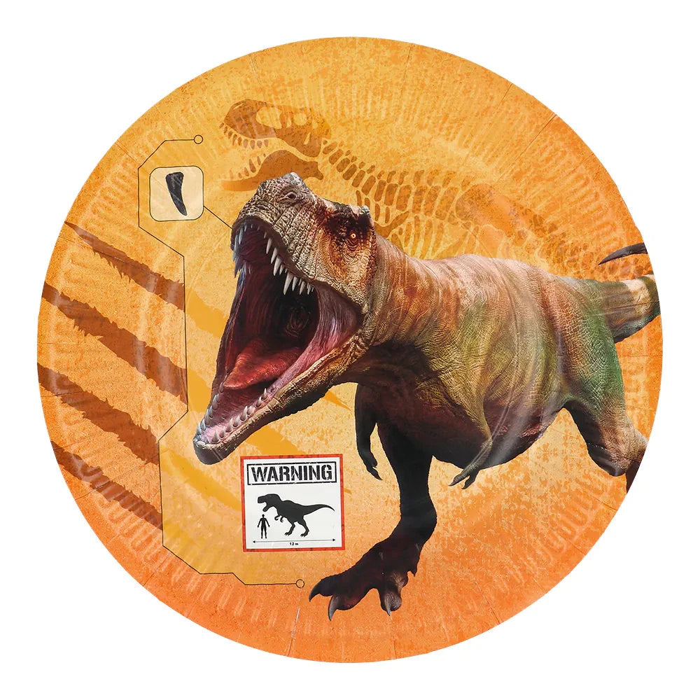 Papierplatten mit T-Rex-Motiv, 23 cm, im 8er-Pack für Kindergeburtstagsfeiern.