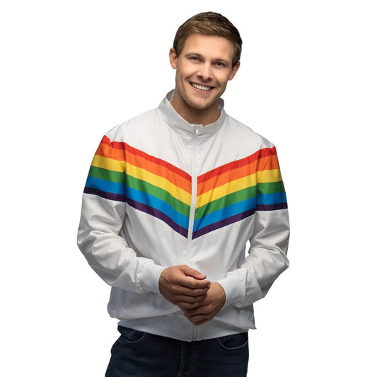 Neonfarbener Boland 80er-Jahre Trainingsanzug mit Regenbogenstreifen und lässigem Schnitt.
