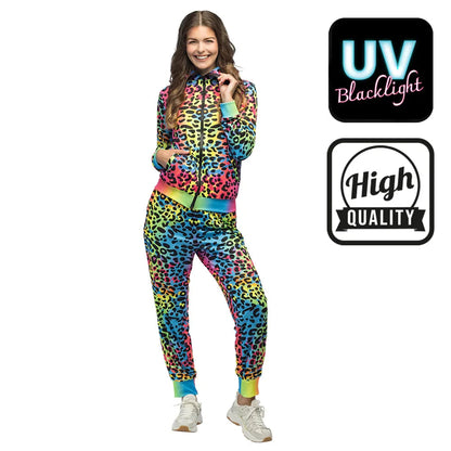 Boland Damen Neon Leopard Jogginganzug – UV-Reaktiv 80er Tracksuit - Fasnacht24.ch
