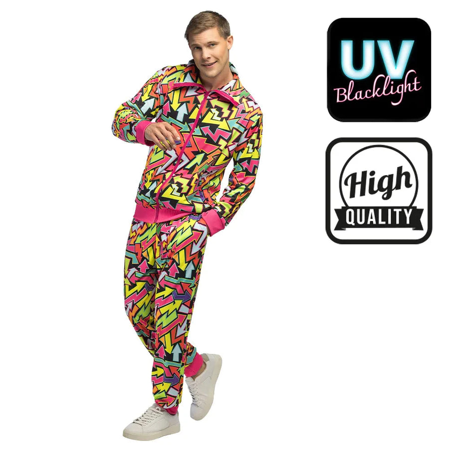 Boland Neon Street Art Trainingsanzug Herren – UV-Reaktiv, 80er Style - Fasnacht24.ch
