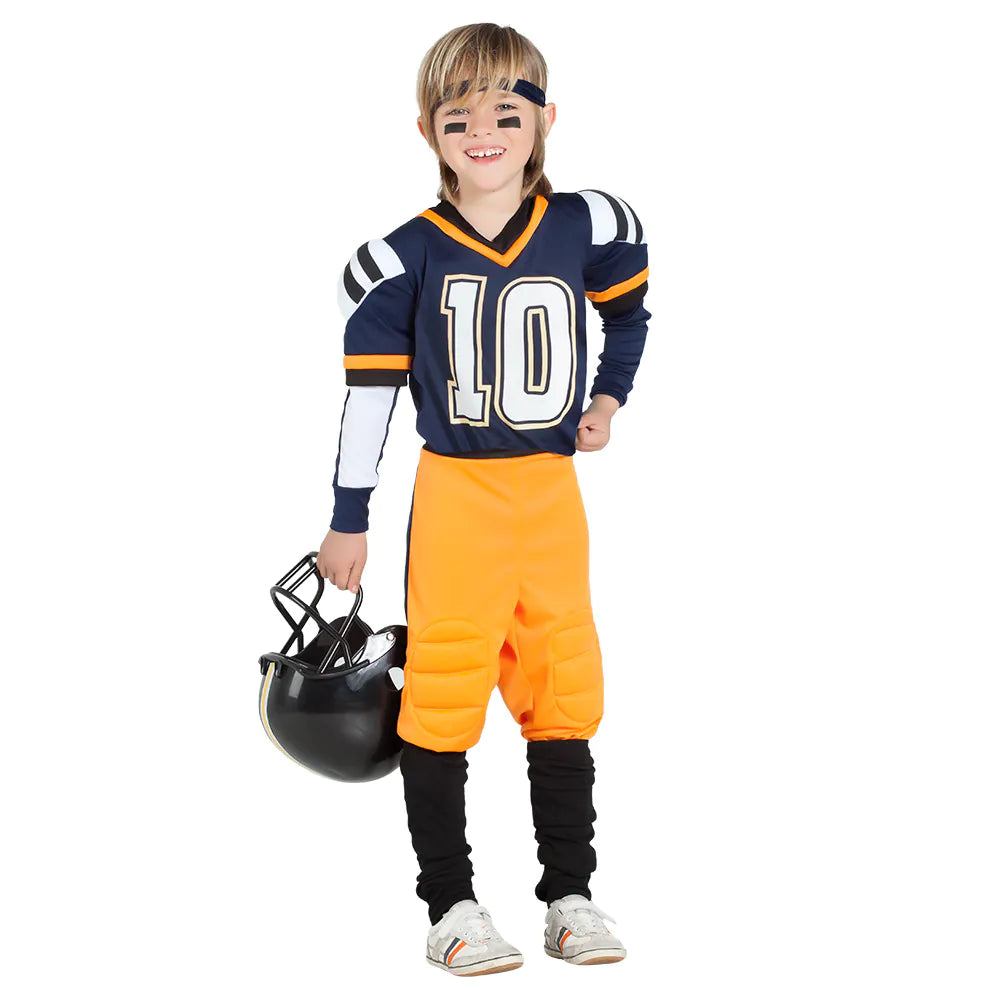 Boland American Football Spieler Kinderkostüm mit Trikot, Hose und Schützer in bunten Farben.
