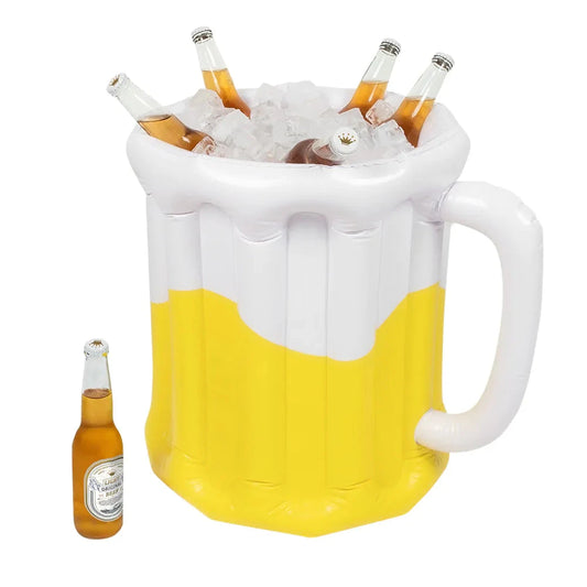 Aufblasbarer Bierkrug Kühler in XXL-Format, ideal für Partys, mit buntem Design und robustem Material.