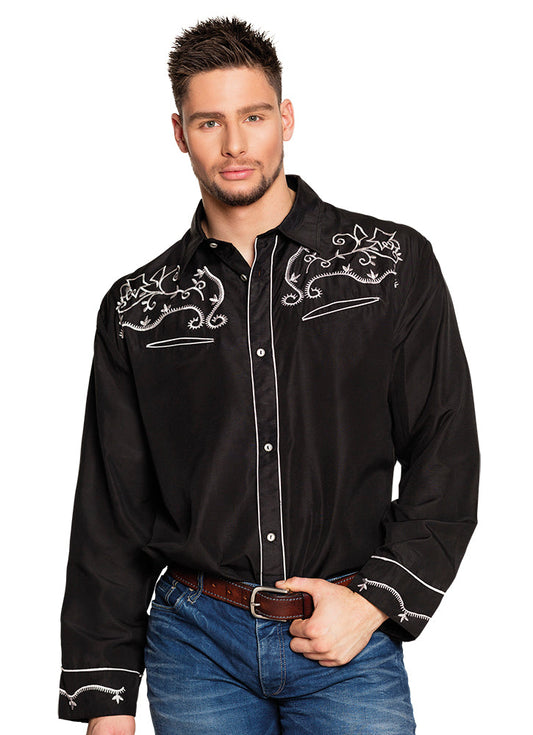 Cowboyhemd Boland – Schwarzes Herrenhemd Aus Baumwoll-Twill Mit Stickerei - Fasnacht24.ch