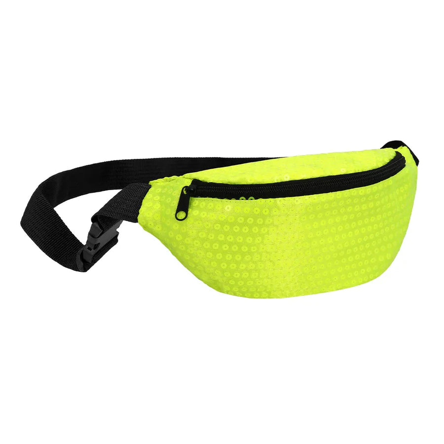 Boland Neon Gelb Pailletten Gürteltasche – Retro 80er 90er Bauchtasche – Produktansicht
