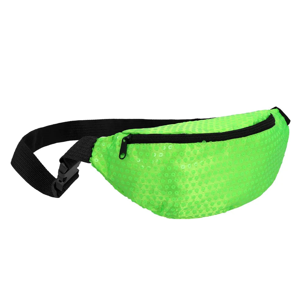 Boland Bauchtasche Neon Grün mit Pailletten 80er 90er Gürteltasche - Fasnacht24.ch – Produktansicht