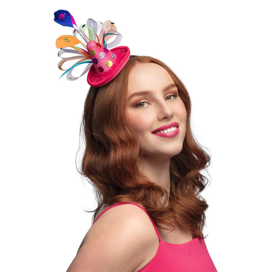 Bunter Clown-Haarreifen mit kleinem Hut und Glocke, ideal für Karneval und Fasching.