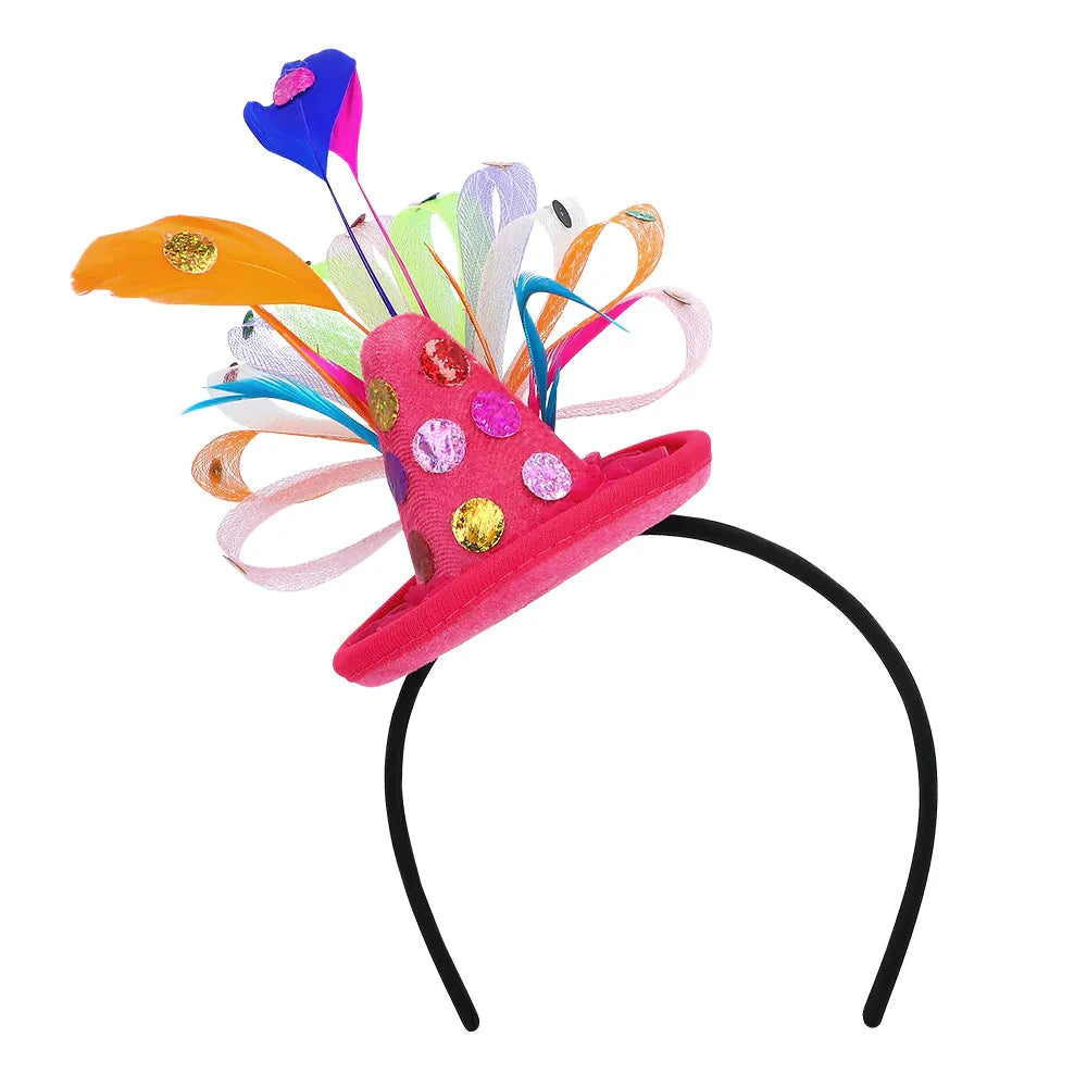Bunter Haarreifen mit Hut und Glocke, ideal für Clown-Kostüme und Partys.