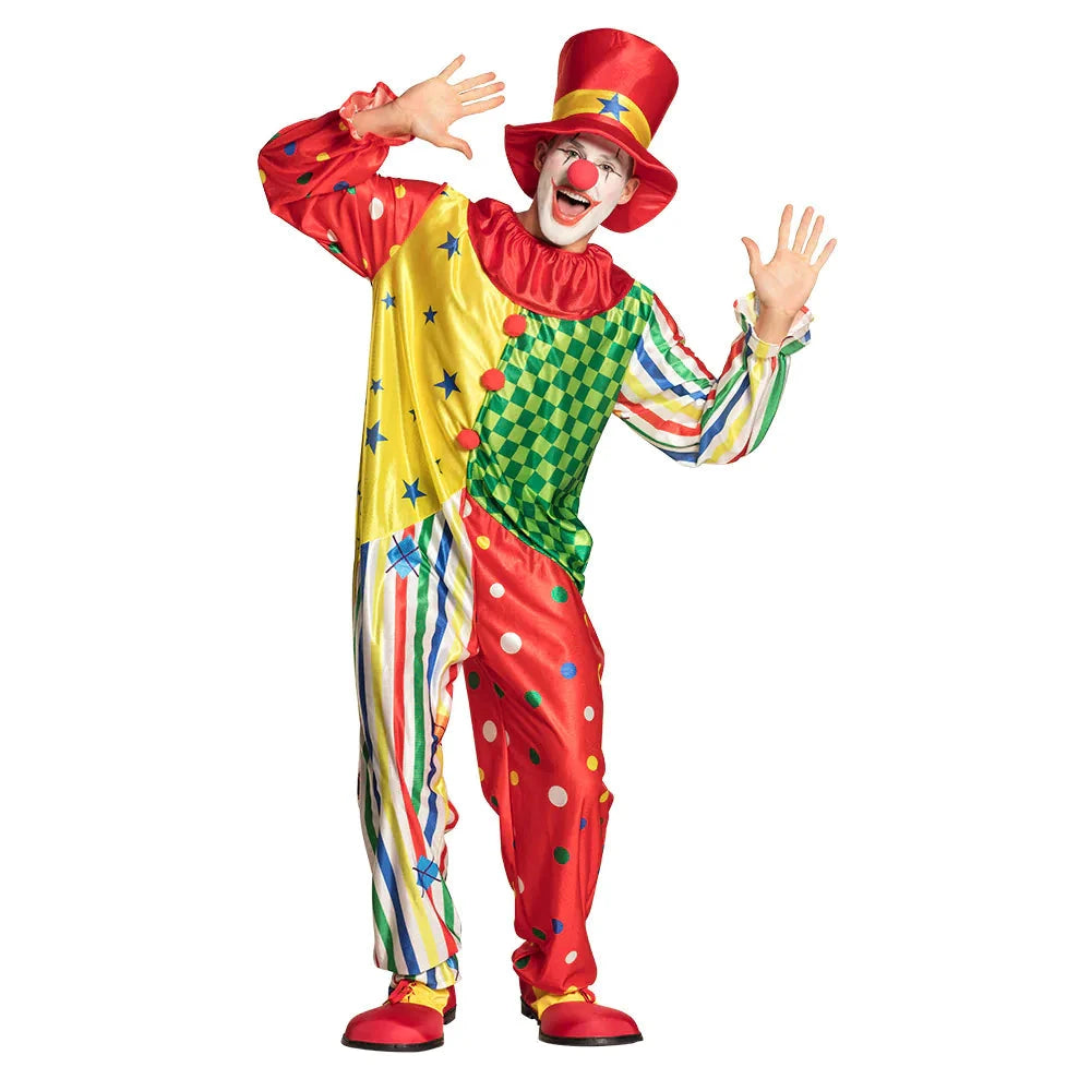 Bunt gestreiftes Clown Kostüm für Herren aus Satin mit kräftigen Farben und bequemer Passform