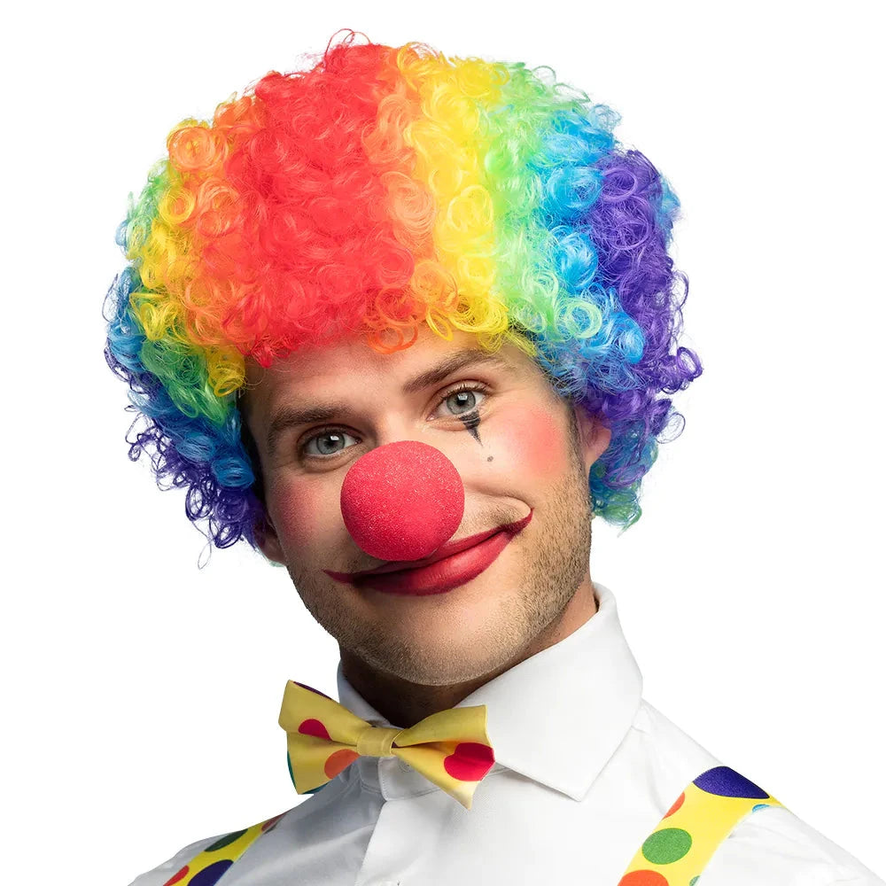 Bunte Afro-Clownperücke mit lockigen Regenbogenfarben für Erwachsene und Teens