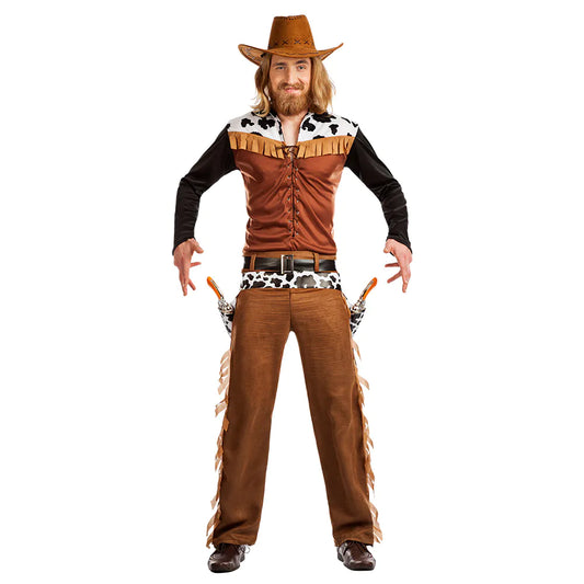 Herren Cowboy Kostüm in Erdtönen mit Hemd, Hose und Gürtel für Fasching.