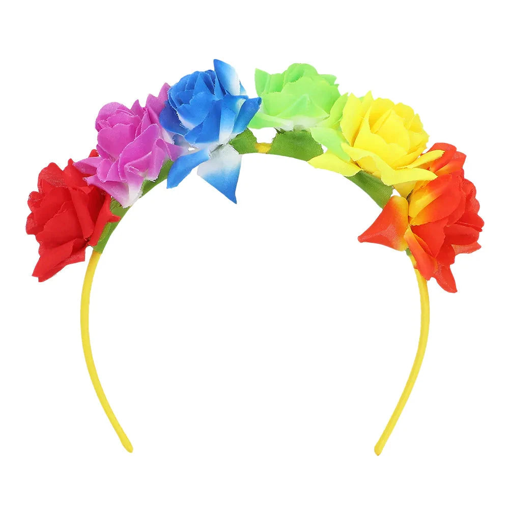 Bunter Blumen-Haarreif mit flexibler Basis für Sommerparty und Karnevalspaß
