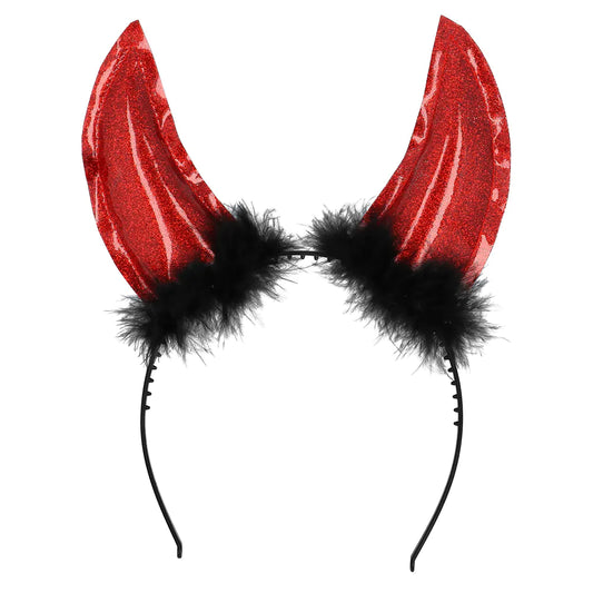 Rote Teufelshörner auf einem Haarreif für Halloween und Karneval, bequem und auffällig.
