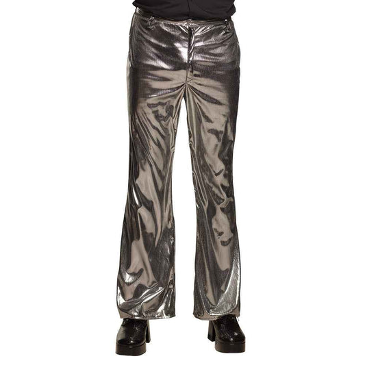 Boland Disco Flared Pants – Silber Metallic, Mid-Lang M/L - Fasnacht24.ch