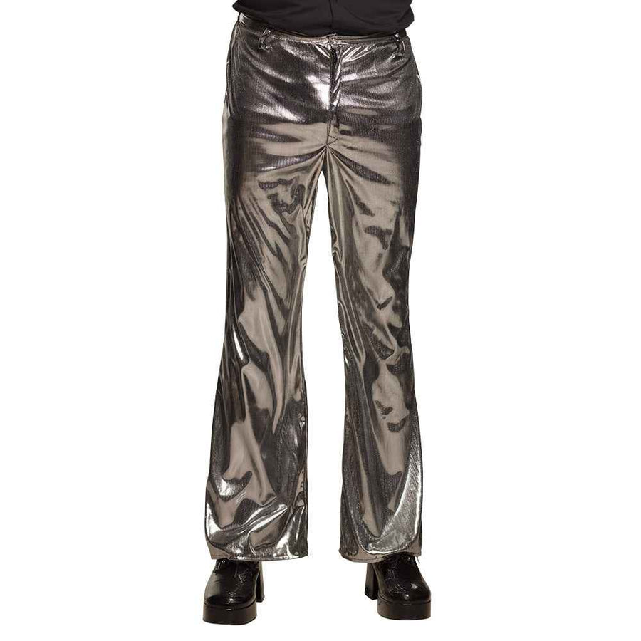 Boland Disco Flared Pants Silber Metallic Mid-Lang M/L Herrenkostüm Fasnacht24.ch – Produktansicht