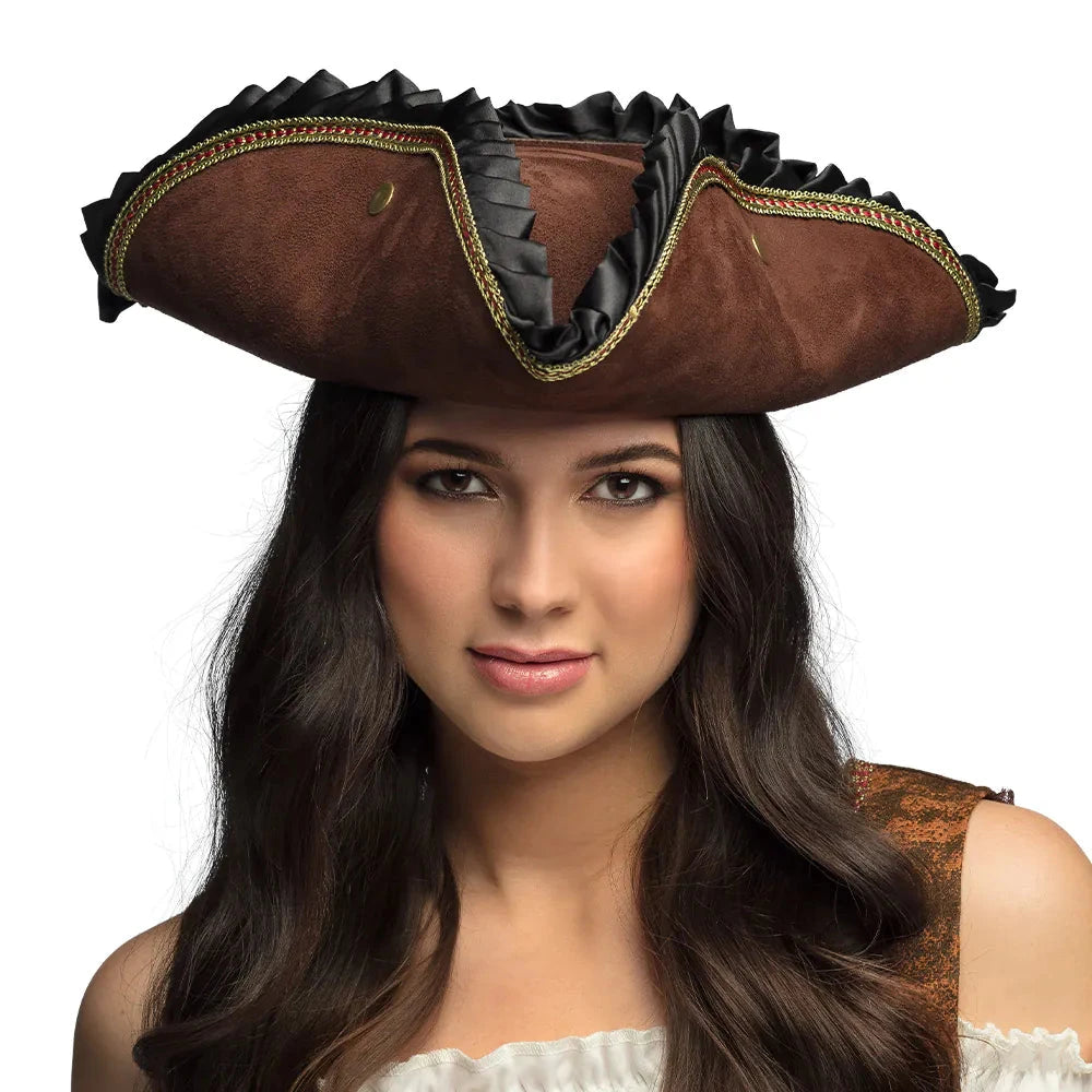 Boland Dreispitz Piratenhut Evalyn – Schwarz Mit Goldener Spitze - Fasnacht24.ch