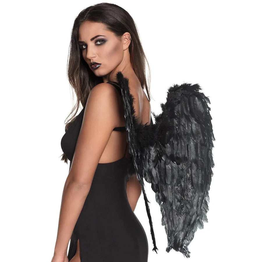 Boland Schwarze Engel Flügel – Gefaltete Feder Kostüm Accessoire 65cm - Fasnacht24.ch