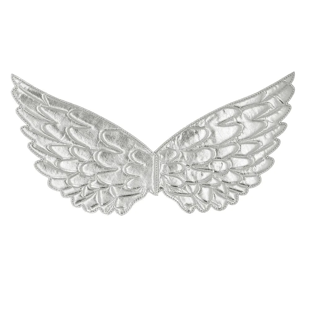 Silberne Engelflügel Aurora für Kinder, leicht und funkelnd, ideal für Fasching.
