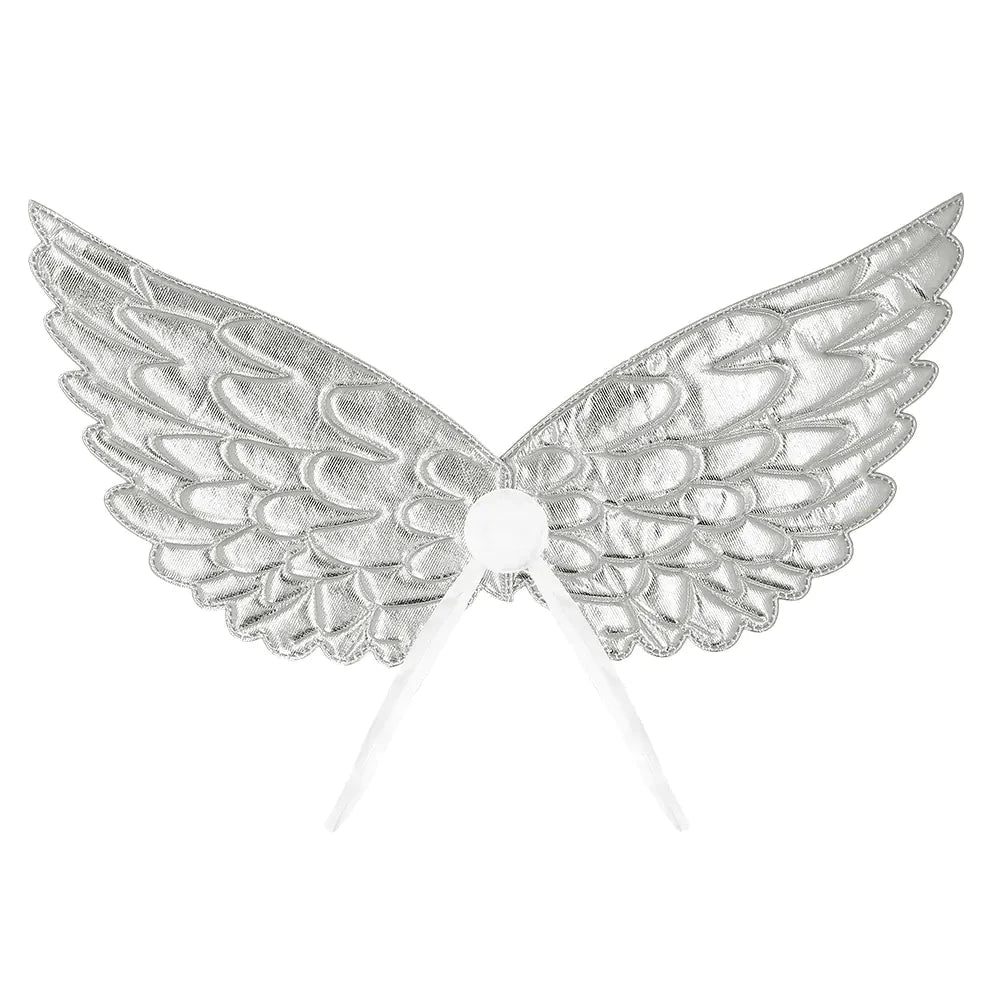 Silberne Engelflügel für Kinder, 23x45 cm, mit weichem Tragegurt, glänzend und leicht