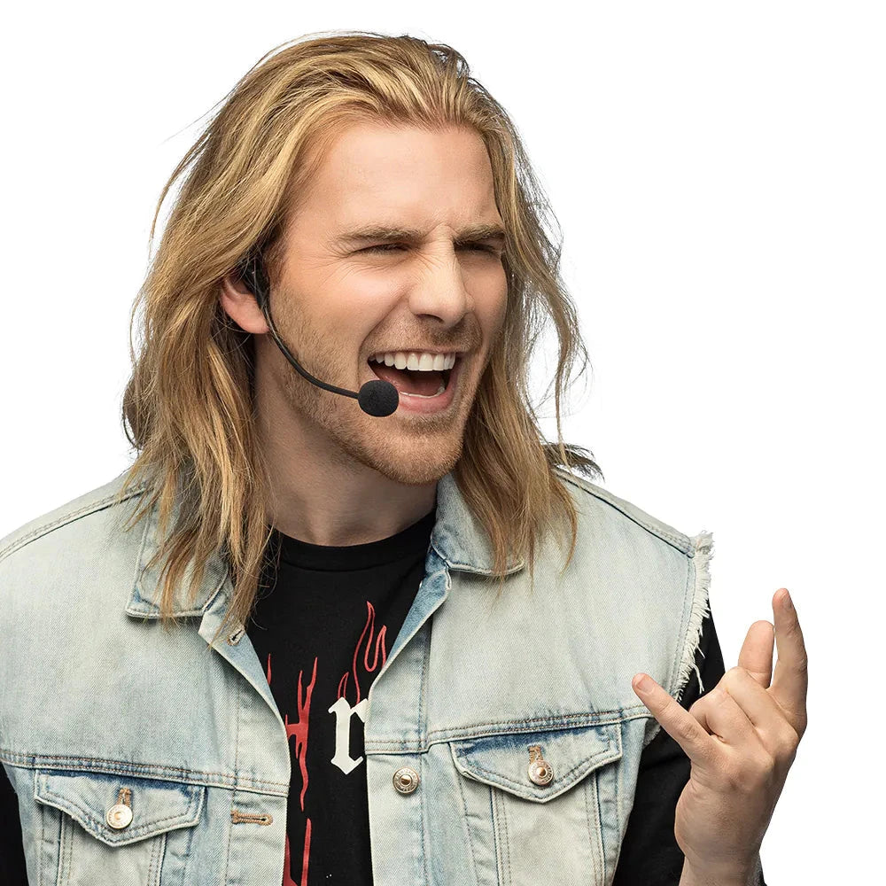 Schwarzes Kostüm-Headset mit Fake-Mikrofon und Over-Ear-Kopfhörern aus Kunststoff