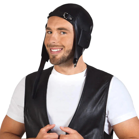 Braune Flieger Mütze aus Baumwoll-Twill mit klappbaren Ohrklappen und Vintage-Emblem