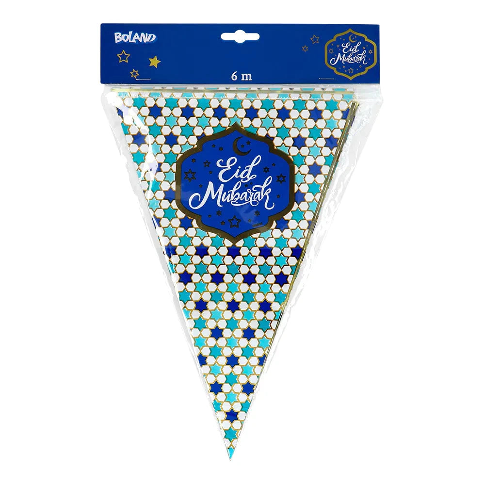 Goldene Folien-Wimpelkette mit 30 doppelseitigen Fahnen, 6m lang für Innen- und Außenbereich.