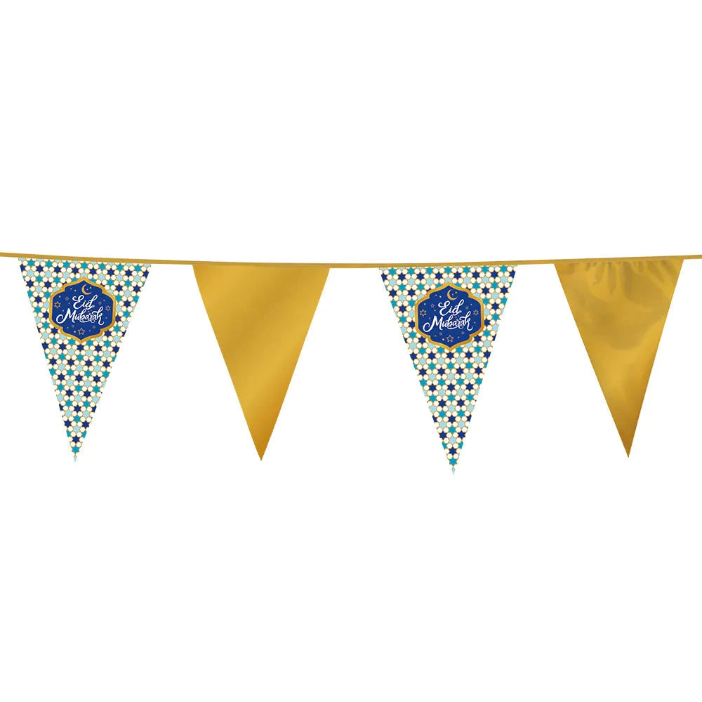 Goldene Eid Mubarak Girlande aus Folie mit 30 Wimpeln, 6 Meter lang, für drinnen und draußen