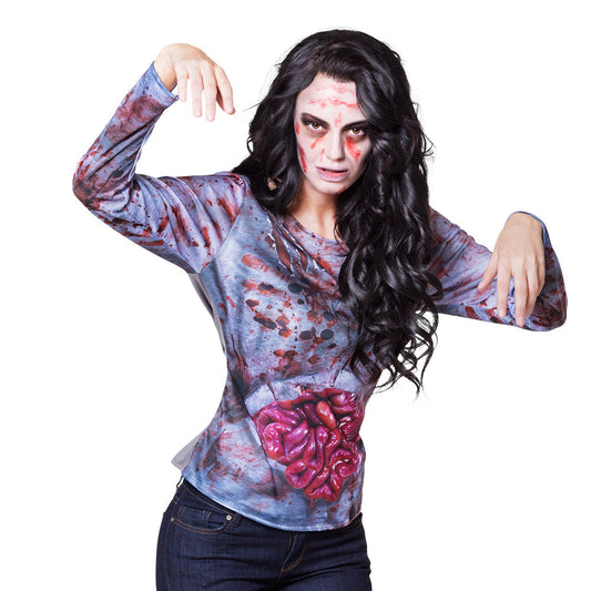 Zombie Fotorealistisches Shirt M/L – Boland Damen Horror Kostüm - Fasnacht24.ch