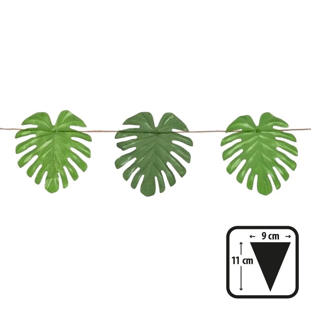Künstliche Girlande mit 40 Monstera-Blättern in lebendigem Grün, 4 Meter lang.