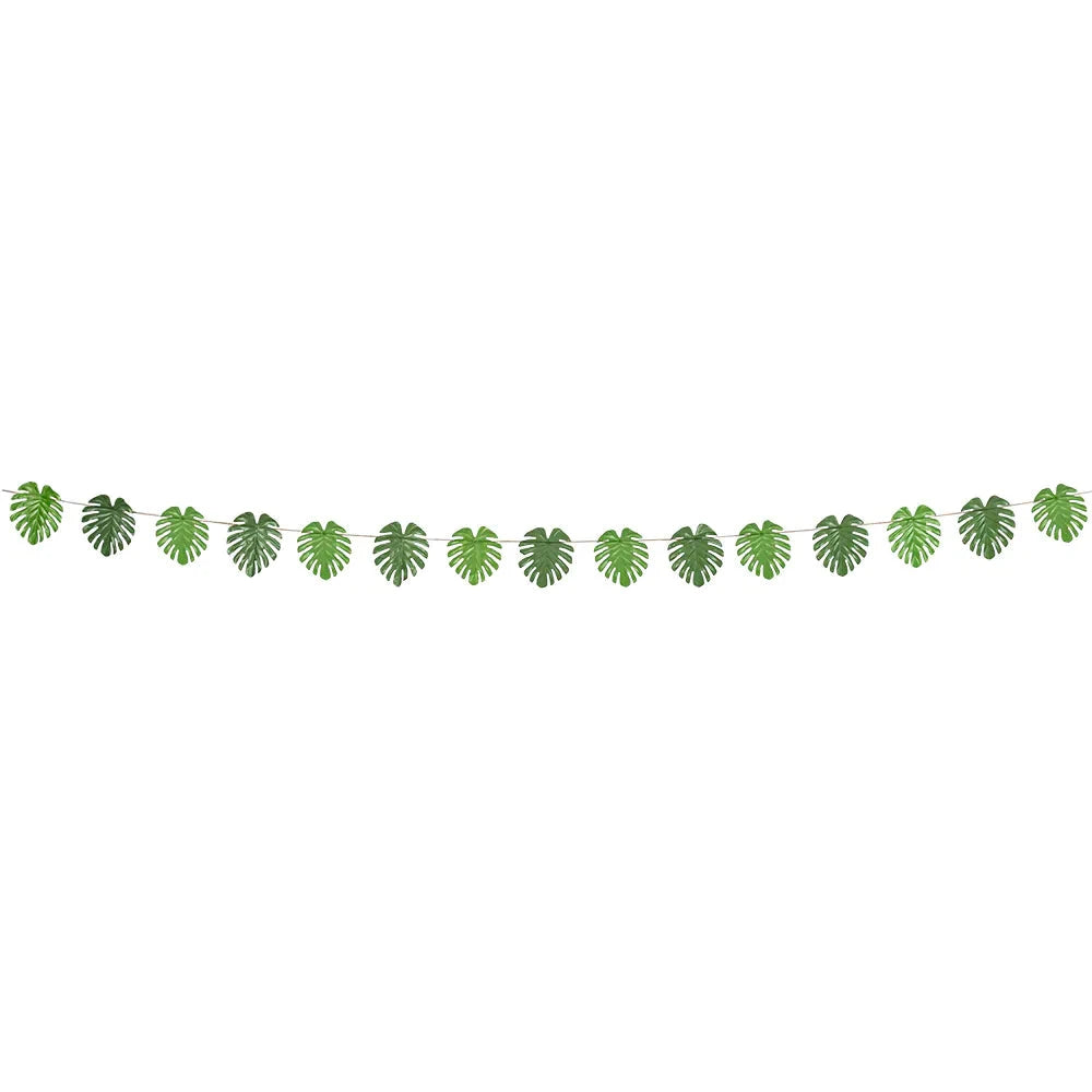 Künstliche Girlande mit 40 Monstera-Blättern in lebendigem Grün, 4 Meter lang.