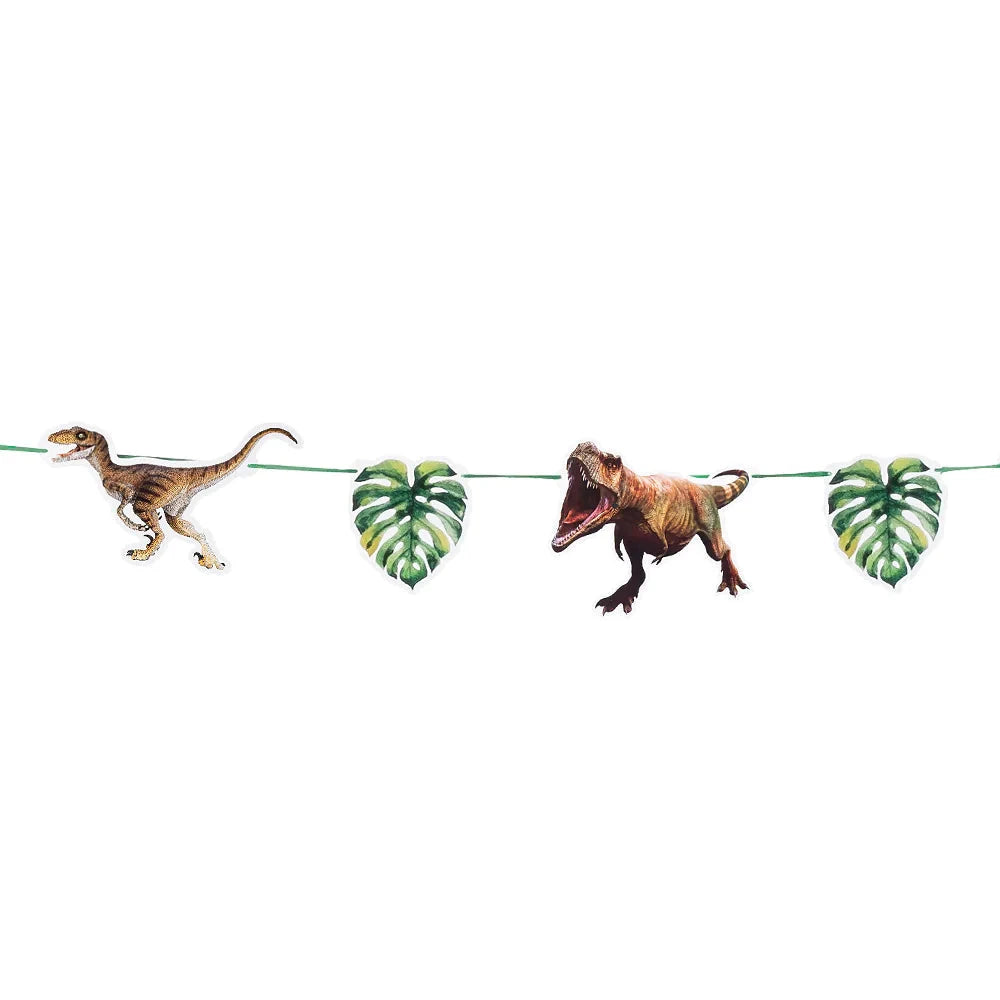 Bunte Pappgirlande mit T-Rex-Dinosauriern, 3 Meter lang, ideal für Kinderpartys.