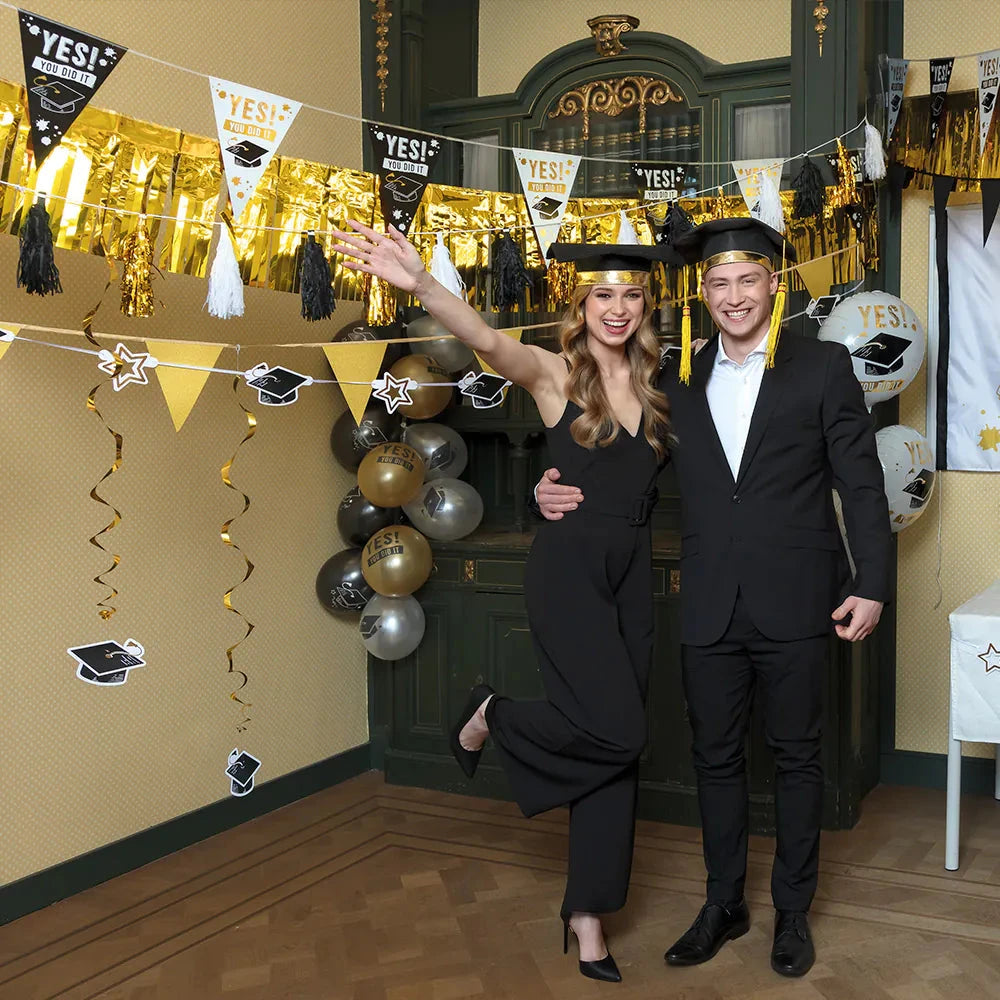 Goldene Glitzer-Wimpelkette mit 12 doppelseitigen Wimpeln, 6 Meter lang, dekorativ