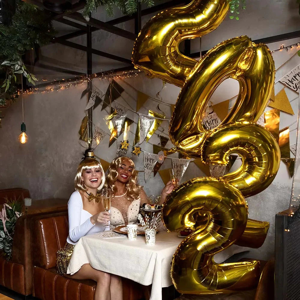 Goldene Wimpelkette mit 12 glitzernden Dreiecksflaggen, 6 Meter lang, dekorativ