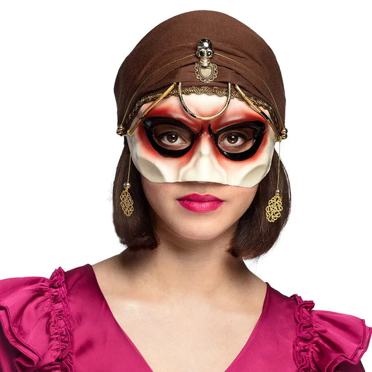 Handbemalte filigrane Halbmaske in Schwarz mit orientalischem Wahrsager-Design und elastischem Band